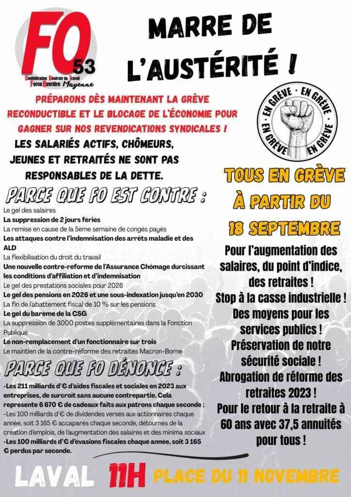 affiche grève 18 sept 2025